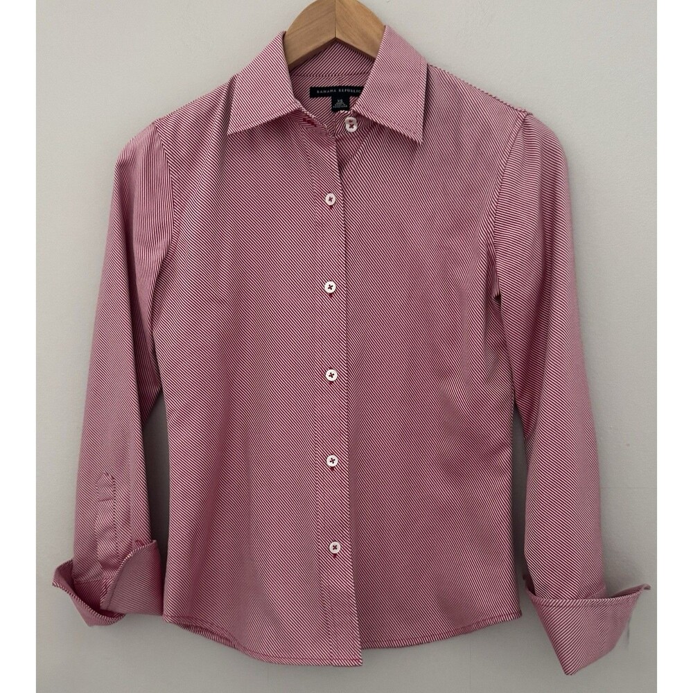 Banana Republic XS Red/White Pinstripe Blouse